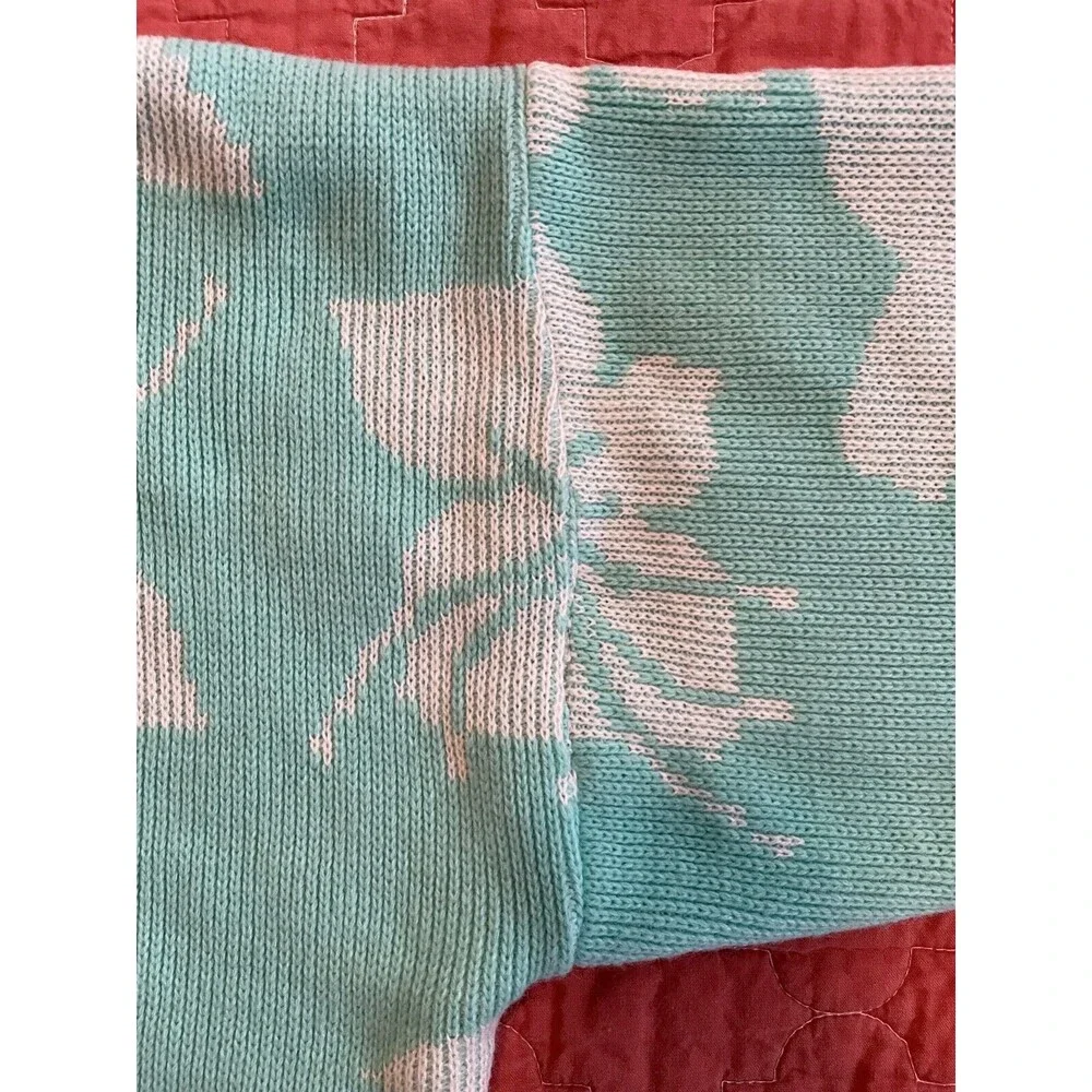 Vintage 90s Kate Collins Aqua Floral Pullover Sweater Tropical Pastel Sz Med